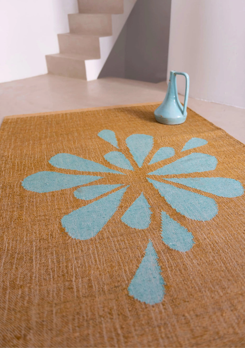 Chat Tai Rug Natte de sol Chattaï Aquamarine – Tissage en chanvre et coton